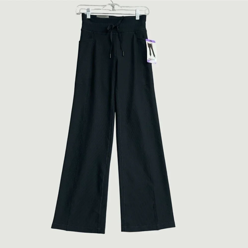 NEW 32 Degrees Cool Women's XS Active Flare Pants Black Ribbed Stretch Pocket